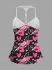 Haut de pyjama nuisette grande taille à imprimé graffiti cœurs et bordure en dentelle, avec bretelles, idéal pour la Saint-Valentin. - Noir XL