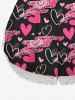 Short de pyjama nuisette grande taille à imprimé graffiti cœur et bordure en dentelle, idéal pour la Saint-Valentin - Noir XS