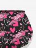 Short de pyjama nuisette grande taille à imprimé graffiti cœur et bordure en dentelle, idéal pour la Saint-Valentin - Noir L