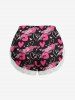 Short de pyjama nuisette grande taille à imprimé graffiti cœur et bordure en dentelle, idéal pour la Saint-Valentin - Noir XL