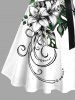 Plus Size Flower Leaf Branch Curve Print Hawaii Button A Line Dress with Removable Belt -  