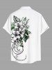 Plus Size Flower Leaf Branch Curve Print Hawaii Button Pocket Shirt For Men -  