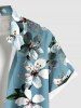 Plus Size Flower Leaf Print Hawaii Button Pocket Shirt For Men -  