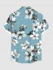 Plus Size Flower Leaf Print Hawaii Button Pocket Shirt For Men -  