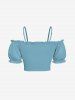 Haut uni à épaules dénudées et manches bouffantes grande taille - Bleu-gris XS