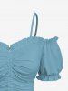 Haut uni à épaules dénudées et manches bouffantes grande taille - Bleu-gris XS