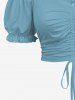 Haut uni à épaules dénudées et manches bouffantes grande taille - Bleu-gris XS