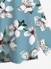 Jupe trapèze fendue hawaïenne à imprimé fleurs et feuilles grande taille - Bleu-gris XS