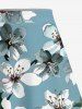 Jupe trapèze fendue hawaïenne à imprimé fleurs et feuilles grande taille - Bleu-gris XS