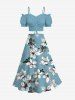 Jupe trapèze fendue hawaïenne à imprimé fleurs et feuilles grande taille - Bleu-gris XS