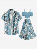 Jupe trapèze fendue hawaïenne à imprimé fleurs et feuilles grande taille - Bleu-gris XS