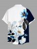 Chemise hawaïenne à imprimé floral, feuilles et branches, grande taille, avec poche boutonnée, pour hommes - Bleu profond M