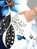 Robe midi trapèze grande taille à imprimé fleurs et feuilles hawaïennes avec poches fendues - Bleu profond 3X
