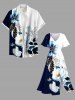 Robe midi trapèze grande taille à imprimé fleurs et feuilles hawaïennes avec poches fendues - Bleu profond 3X