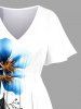 Robe midi trapèze grande taille à imprimé fleurs et feuilles hawaïennes avec poches fendues - Bleu profond 3X