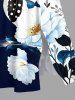 Robe midi trapèze grande taille à imprimé fleurs et feuilles hawaïennes avec poches fendues - Bleu profond 3X