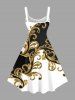 Plus Size Colorblock Floral Pattern Print Tank Dress -  