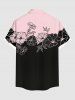 Chemise hawaïenne grande taille pour homme, à imprimé colorblock de fleurs d'hibiscus et de feuilles, boutons et poche. - Rose clair 6XL