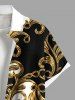 Plus Size Colorblock Floral Pattern Print Buttons Pocket Shirt For Men -  