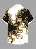 Plus Size Colorblock Floral Pattern Print Buttons Pocket Shirt For Men -  