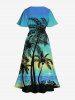 Robe midi fendue hawaïenne à imprimé ombré mer et ciel CoconuT Tree, grande taille - Bleu Ciel 2X