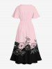 Plus Size Hibiscus Flowers Leaf Colorblock Print Split Hawaii Midi Dress -  