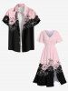 Plus Size Hibiscus Flowers Leaf Colorblock Print Split Hawaii Midi Dress -  