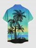 Chemise hawaïenne grande taille pour homme, imprimé ciel et mer ombré, cocotier, boutons et poche. - Bleu Ciel 6XL