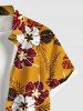 Plus Size Hibiscus Flower Leaf Print Buttons Pocket Hawaii Shirt For Men -  