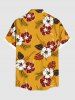 Plus Size Hibiscus Flower Leaf Print Buttons Pocket Hawaii Shirt For Men -  