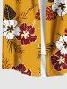 Chemise hawaïenne grande taille pour homme, à imprimé de fleurs d'hibiscus et de feuilles, avec boutons et poche. - Orange L