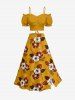 Chemise hawaïenne grande taille pour homme, à imprimé de fleurs d'hibiscus et de feuilles, avec boutons et poche. - Orange L