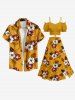 Chemise hawaïenne grande taille pour homme, à imprimé de fleurs d'hibiscus et de feuilles, avec boutons et poche. - Orange L