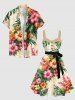 Plus Size Tropical Leaf Hibiscus Flower Print Hawaii Button A Line Dress with Removable Belt -  