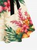 Plus Size Tropical Leaf Hibiscus Flower Print Hawaii Button A Line Dress with Removable Belt -  