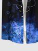 Chemise à poches boutonnées grande taille pour homme, imprimé floral hawaïen dégradé, style peinture à l'encre - Noir XL