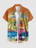 Plus Size Coconut Tree Flamingo Seascape Fruit Juice Print Buttons Pocket Hawaii Shirt For Men -  
