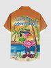 Plus Size Coconut Tree Flamingo Seascape Fruit Juice Print Buttons Pocket Hawaii Shirt For Men -  