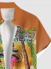 Plus Size Coconut Tree Flamingo Seascape Fruit Juice Print Buttons Pocket Hawaii Shirt For Men -  