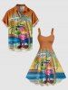 Robe débardeur hawaïenne grande taille imprimée cocotiers flamants roses paysage marin jus de fruits - Orange M