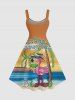 Robe débardeur hawaïenne grande taille imprimée cocotiers flamants roses paysage marin jus de fruits - Orange M