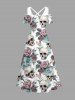 Robe longue hawaïenne à imprimé de têtes de mort et de roses, épaules dénudées et croisée, grande taille - Blanc 6X