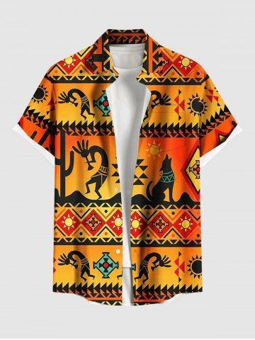 Chemise hawaïenne grande taille pour homme, à imprimé ethnique Sun Dog, boutons et poche. - ORANGE - L
