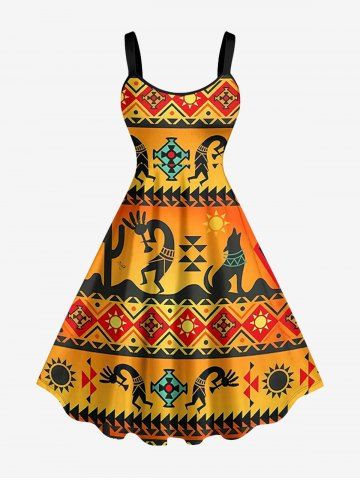 Robe débardeur hawaïenne à imprimé ethnique Sun Dog grande taille - ORANGE - XXS