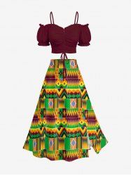 Ethnic Pattern Print Plus Size Hawaii Matching Set -  