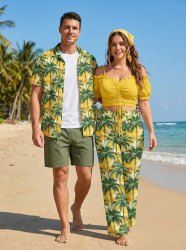 Coconut Tree Print Plus Size Matching Hawaii Beach Outfit For Couples -  