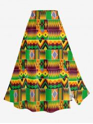 Plus Size Ethnic Pattern Print Split Skirt -  