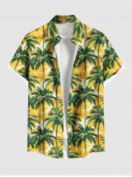 Plus Size Coconut Tree Print Buttons Pocket Hawaii Shirt For Men -  