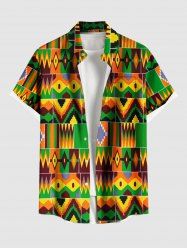 Plus Size Ethnic Pattern Print Buttons Pocket Shirt For Men -  