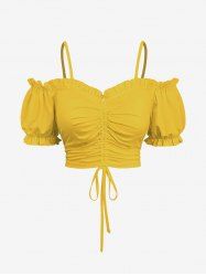 Débardeur à épaules dénudées, froncé et froncé, grande taille - Jaune 2X